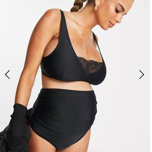 Wolf & Whistle Maternity crop bikini top with lace insert in black 10 EUC